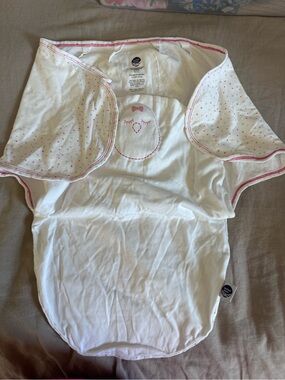 Nested Bean White Baby Swaddle with Pink Accents